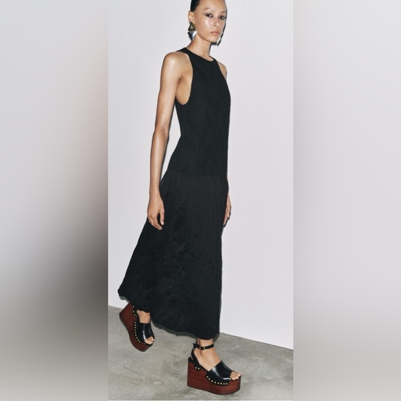 Zara Woman Collection Black Crinkled Midi Dress – Size Medium – Brand New - Picture 1 of 12